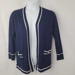 ESSENTIALS Milano Womens Sz Med Cardigan BLUE Tennis Preppy Old Money Nautical